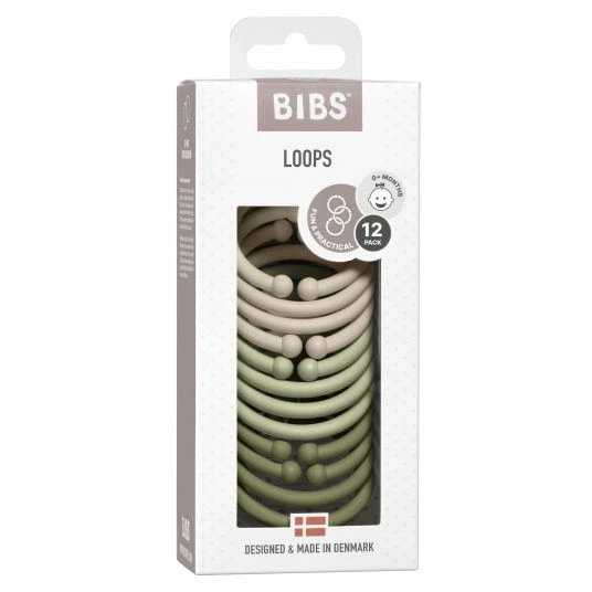 Bibs Kinderwagenkette - Loops 12er Pack - Vanilla / Sage / Olive 1 Bibs Kinderwagenkette - Loops 12er Pack - Vanilla / Sage / Olive